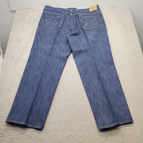 Chaps Jeans Mens 42x30 Blue Denim Straight Fit Medium Wash Flat Front Stretch - Picture 2 of 8